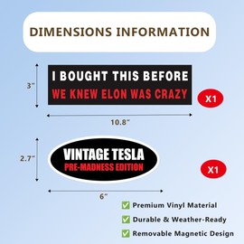 2 Pack Anti Elon Bumper Magnet, I Bought This Before We Knew Elon was Crazy Car Magnetic Sticker, Vintage Pre Madness Edition Removable Magnet for Vehicles