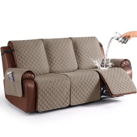 KinCam Waterproof Recliner Sofa Cover, Non-Slip Reclining Couch Covers for 3 Seat, Recliner Couch Cover Furniture Protector with Elastic Straps for Pets, Kids, Taupe