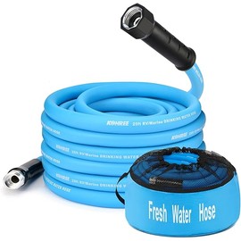 Kohree 25FT RV Water Hose with Storage Bag, 5/8'' Premium Drinking Water Hose Leak Free, No Kink and Flexible Garden Hose for RV, Camper, Truck, Car - Blue