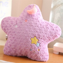 Herfair Cuddly Cushion Children's Cute Star Moon Plush Cushion Decorative Cushion Soft Fluffy Decorative Cushion Sofa Cushion for Children's Room Bedroom Decoration (Star Purple)