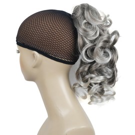 Lydell 12"Hair Piece Ponytail Extension Curly Curled Nature Looking Heat-Resisting (48T Light Gray with Dark Root)