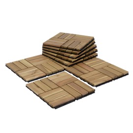 VICTORY RELAX Acacia Wood Flooring Interlocking Deck Tiles for Patio Decor 9 Pcs 12 Slats VR White Oak - Waterproof Indoor & Outdoor Decor - Balcony Garden Decking Tile (12.24 * 12.24 * 0.75 inches)