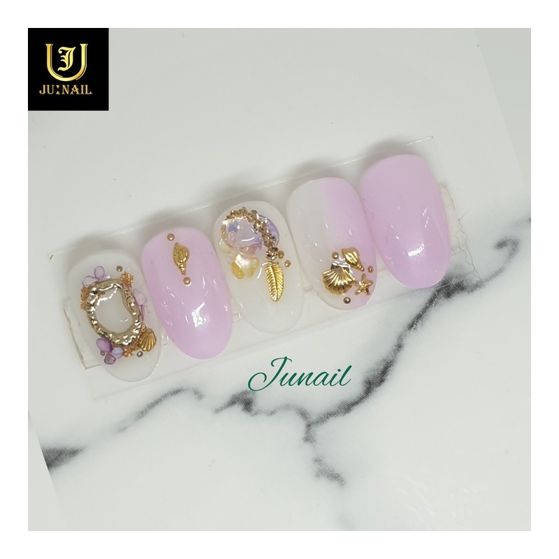 Pink Sea Handmade Nail Tips - Long Round Square /