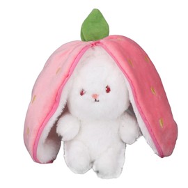 Reversible Bunny Plush Toy Throw Pillow Children Cute Cartoon Animal Stuffed Doll Toy Home Decoration Strawberry 7.1in