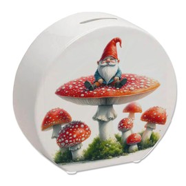Garden Gnome on a Toadstool Money Box Garden Figurine Gnome on Mushroom Red White Statue Decorative Money Box for Garden Fan or Saving