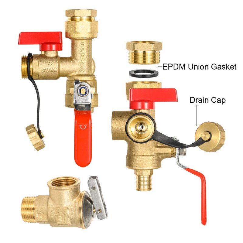 EFIELD 1/4 Turn Isolator Tankless Water Heater Valve Kit, 3/4"Pex