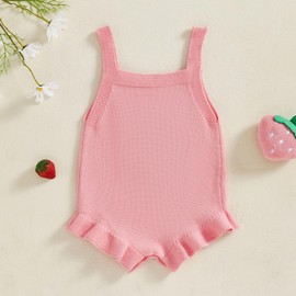 Baby Girl Knit Romper Summer Sleeveless Strawberry Crochet Bodysuit One Piece Jumpsuit Infant Newborn Girls Overalls Outfit (Pink, 3-6 Months)