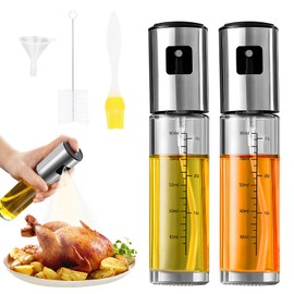 2 Stück Ölsprüher zum Kochen, RISVOWO 100ml Sprühflasche mit Skala, Edelstahl und Glas Öl Sprühflasche, Ölspray für Heißluftfritteuse, Küchen Gadget, Olivenölsprüher für Grillen Braten BBQ