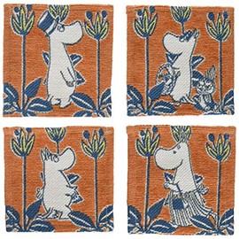Marushin Moomin 1425007600 Coaster, 3.9 x 3.9 inches (10 x 10 cm), Orange Maize, Set of 4 Different Patterns
