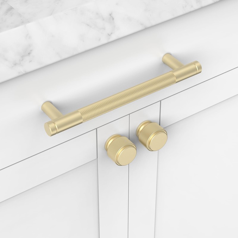 Cosycove 10 Pack Brushed Gold Knurled Kitchen Cabinet Knobs, Cupboard