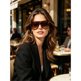 LJCZKA Vintage Oversized Sunglasses for Men and Women Retro Pilot Sunglasses Trendy Oval Thick Frame Glasses Fashion with UV Protection (Leopard Brown)