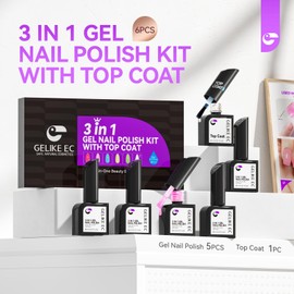 gelike ec Gel Nail Polish Set with Top Coat 3 In 1 Nail Polish Sets for Women - 6 Pcs Jelly Multicolored Kit