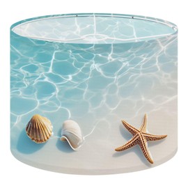 Drum Lamp Shades 1 Pack Easy Assembly Required, 13’’ W x 10’’ H Seashells Starfish Sandy Beach Turquoise Marine Life Replacement Linen Lamp Shade for Table Lamps Floor Lamps