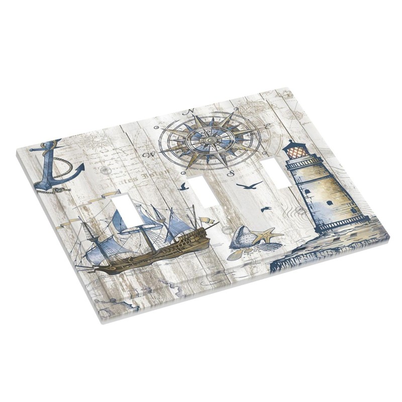 Xuejiaku Light Switch Cover Rustic Nautical Anchor Sailboat Compass Lighthouse