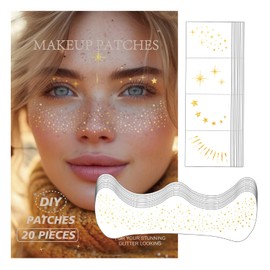20 Pcs Gold Face Makeup Patches, Sparkle Makeup Patches, Glitter Freckles Face Tattoo, Glitter Freckles, Waterproof Face Glitter Speckles Patches for Helloween (GOLD)