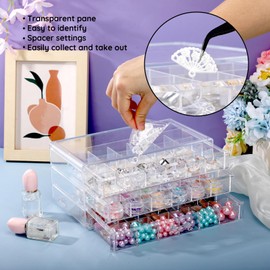 Segbeauty 72 Grids Acrylic Jewelry Organizer, 3 Tier Earring Storage Box, Jewelry Display Stand with Small Compartments, Clear Stackable Storage Drawers for Nail & Bead Organization