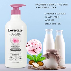 Lovercare Goat Milk Body Lotion for Dry Skin Cherry Blossom 27.05oz (800ml) - 2-PACK