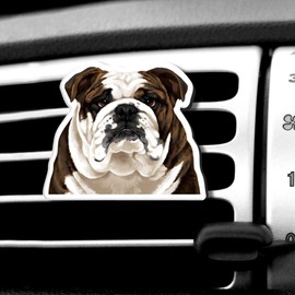 WIRESTER Fresh Scented Car Air Freshener Vent Clip, Decorative Accessories, Interior Decoration for Cars - Cute White Brindle English Bulldog