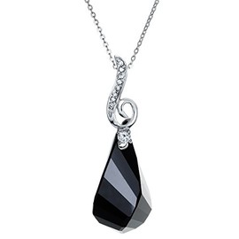 Queenberry Austrian Elements Crystal Helix Jet Black Teardrop Pendant Rhodium-plated Silver Adjustable Necklace 16'' + 2'' Extender