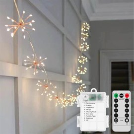 keeda Mini Starburst - Cadena de luces de fuegos artificiales que funciona con pilas con control remoto para colgar en Navidad, 8 modos, luces de hadas impermeables para jardín, patio, boda y fiesta (10 en 1 100 LED)