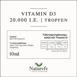 Vitamin D 20,000 IU Drops - Vitamin D3 20,000 - Vitamin D High Dose - 360 Vegetarian Vit D Drops - Vitamin D3 from Cholecalciferol