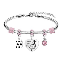 LUXYSODE Football Initial A-Z Bracelet Football Gift for Girls Just A Girl Who Loves Football Footballer Gifts Birthday Christmas Graduation Gifts (B)