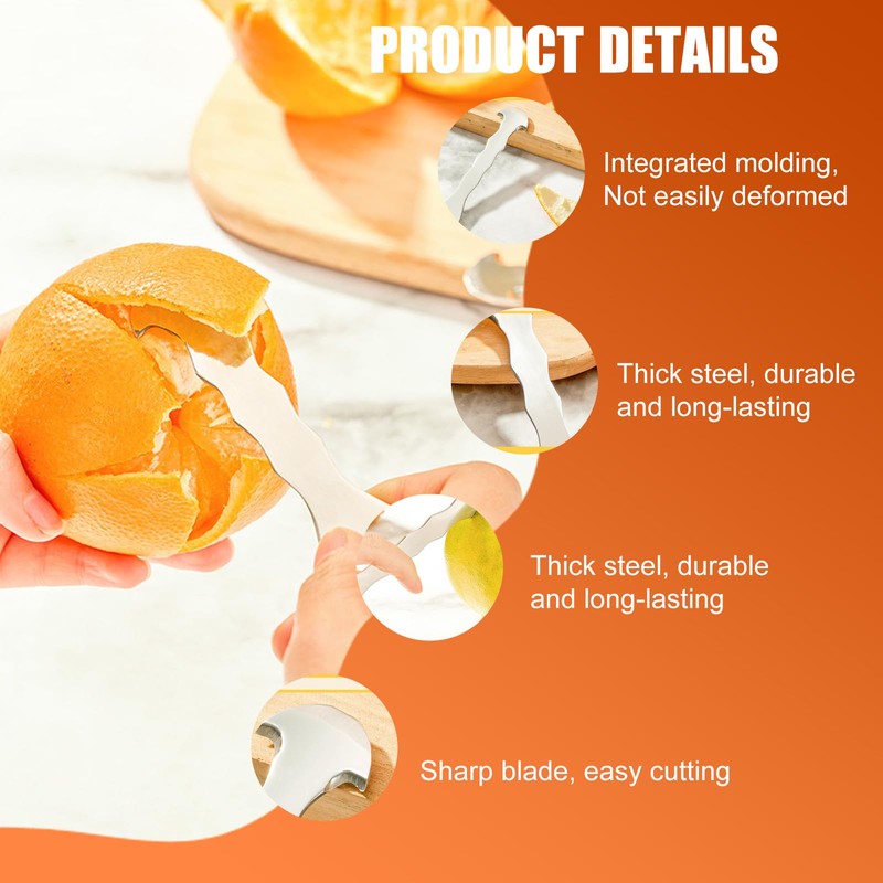 Mrltau 304 Stainless Steel Citrus Peeler, Ergonomic Orange Peeler, Safe