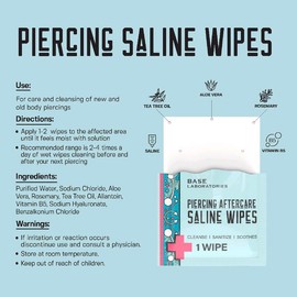 Base Laboratories Piercing Aftercare Wipes | Cleanses & Sanitizes | Piercing Cleaner Wipes for Nose, Ear, Belly, Lips | Saline Solution for Piercings | Keloid Bump Removal & Piercing Bump Treatment | 75 Wipes