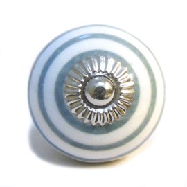 Pushka Home Set of 8 Grey White Ceramic Cupboard Door Knobs, Pack of 8