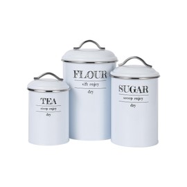 ChicHabitat Kitchen Canisters Set of 3, Food Storage Containers for Countertop, Large Airtight Flour Sugar Tea Containers with Lids, White Farmhous Decor