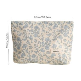 Kulturbeutel mit Blumenmuster, tragbar, Baumwolle, blaue Blume, Kosmetiktasche mit Reißverschlussfächern, Make-up-Tasche für Badezimmerutensilien, blau