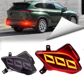 BINQIGOO Smoked Housing Full LED Rear Reflector Fog DRL Kit for Toyota Highlander 2020-2023 Function as Sequential Turn Signal Lights,Daytime Running Light,Brake Light Kit