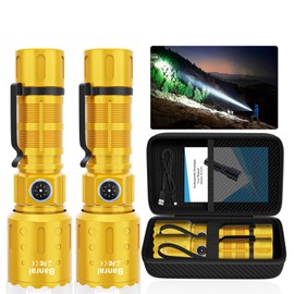 Flashlights High Lumens Rechargeable, 20000 Lumens Super Bright 1500 Meters Long Range Small Powerful Flashlight, 6 Modes LED Tactical Pocket Waterproof Flash Light for Home Emergency (2, Yellow Gold)