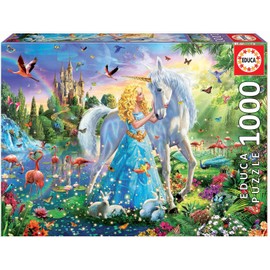 Educa - The Princess and The Unicorn - 1000 Piece Jigsaw Puzzle - Puzzle Glue Included - Completed Image Measures 26.8" x 18.9" - Ages 14+ (17654)