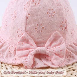 Baby Girl Sun Hat with Bow Flower Cotton Infant Bucket Hat Summer Toddler Kids Beach Hats for Girls 0-2 Years (as8, Age, 0_Month, 3_Months, Pink Six Flower-Hollow)