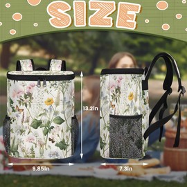 Bardic Wild Floral Small Insulated Cooler Backpack 22 Cans, 13L Leakproof Ice Bag for Outdoor Travel Camping Beach Lunch Picnic