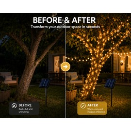Solar Powered Outdoor Fairy Lights 20M Waterproof LED String Lights for Christmas Wedding Decoration