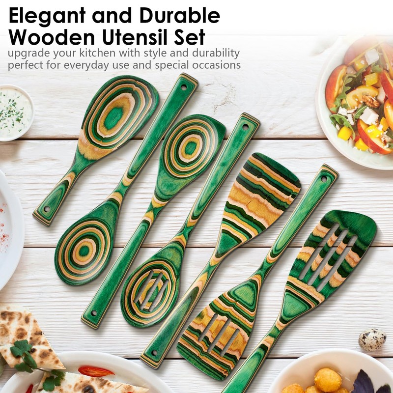 Wooden Spoons for Cooking, 7 Pcs Pakkawood Wooden Kitchen Cooking