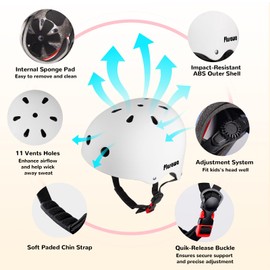 Plusawa Kids Bike Helmet, Adjustable Toddler Helmet for 2-15 Years Old, Boys Girls Multi-Sport Kids Helmet for Cycling, Skateboarding, Scooter, Skating 48-58CM (White, XS (48-52cm))