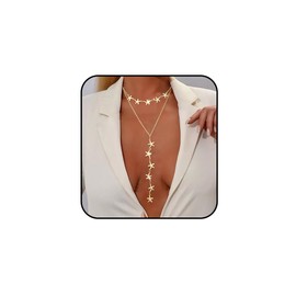 Tgirls Layered Starfish Necklaces Sparkly Body Necklace Crystal Beach Bikini Bra Body Chain for Women (Gold)