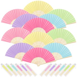 iZoeL Pack of 12 Hand Fans, Colourful Fans, Wedding Macaron Paper Fans, Wedding Fans, Pocket Fans, Folding Fans, Colour Hand Fans, Guest Gift for Wedding, Summer Party, with Bag (Macaroon)