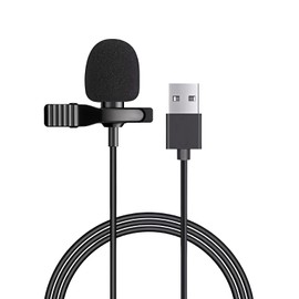 QQM USB Lavalier Microphone, Plug & Play Clip-On Lapel Mic for PC