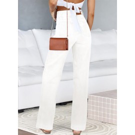 Sidefeel Jeans for Women Trendy High Waisted Stretchy Wide Leg Jeans Loose Straight Leg Denim Pants White Size 12