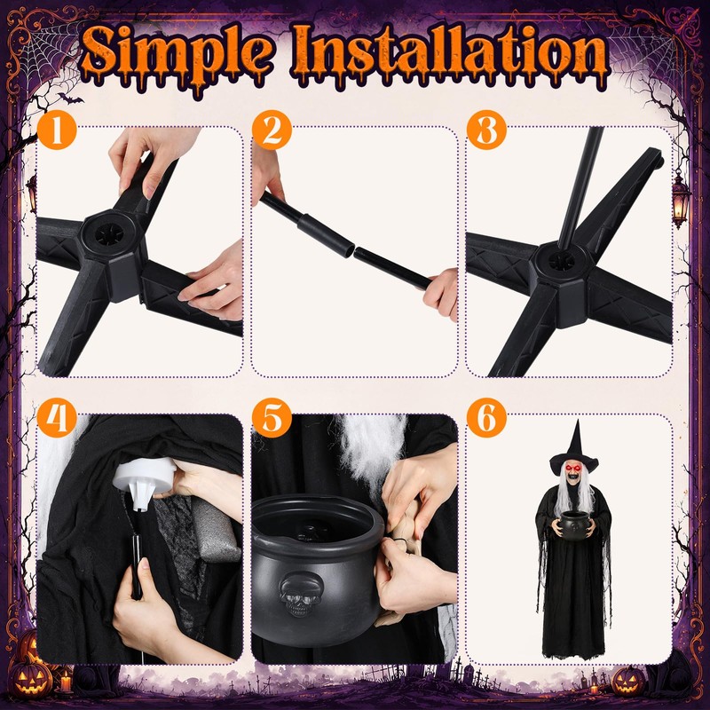 Sanwuta 6 ft Halloween Animated Witch with Light up Cauldron