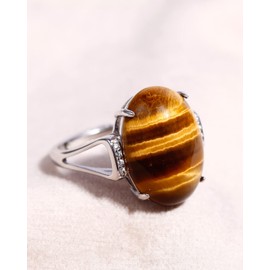 Jewboo 925 Sterling Silver Rings for Women Men Genuine Tiger Eye Stone Anxiety Ring Open Adjustable Unisex Jewelry (7-10#)