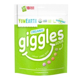 YumEarth YumEarth Organic Sour Giggles Chewy Candy - Allergy Friendly (Top 9 Free), No Artificial Dyes or Flavors, Non GMO, Gluten Free, Vegan - Individually Wrapped Sour Snack Packs - 0.5 Ounce (Pack of 10)