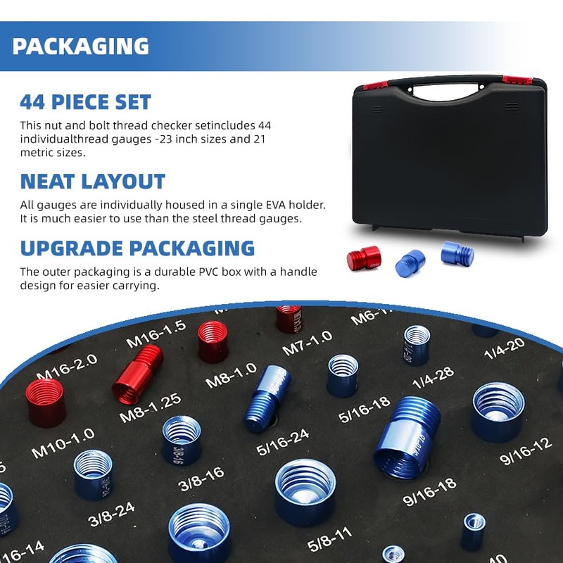 MENGBEI 44PCS Thread Checker, Nut and Bolt Thread Checker, Thread
