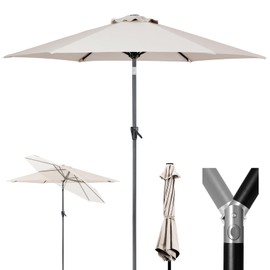 Tempera 7.5ft Patio Market Outdoor Table Umbrella with Push Button Tilt and Crank, Large Sun Umbrella with Sturdy Pole & Fade Resistant Canopy, Easy to Set, Beige