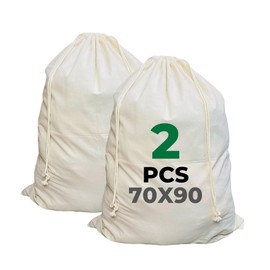 LYRVON Premium Pack of 2 Cotton Laundry Bags - Large 100 L Fabric Bags with Drawstring, Durable Laundry Bags for Dirty Laundry, Oeko-Tex® Certified, Travel Laundry Bags (2, 70 x 90)