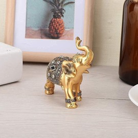 Golden Elephant Statues, Elephant Figurines Good Luck Elephant Statue Elephant Figurines with Trunk up Elephant Decor Feng Shui Ornament for Home Decoration